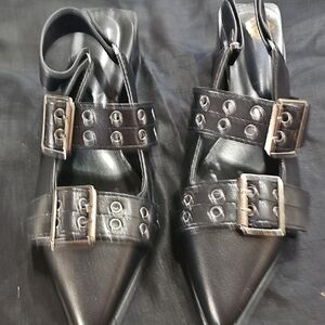 Stylish Black Buckle Strap Women's Shoes